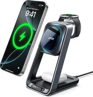 3 in 1 Charging Station for iPhone, Magsafe Wireless Charger with Cooling Fan for iPhone 16 15 14 13 12 Series & Apple Watch Charger 10/Ultra 2, Wireless Charging Station for AirPods 4/3/Pro/Pro 2 3 in 1 Charging Station for iPhone, Magsafe Wireless Charger with Cooling Fan for iPhone 16 15 14 13 12 Series & Apple Watch Charger 10/Ultra 2, Wireless Charging Station for AirPods 4/3/Pro/Pro 2