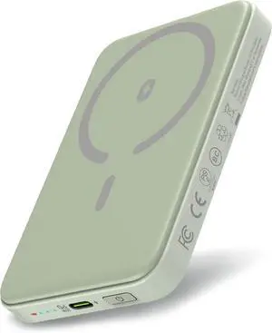 Magnetic Power Bank for iPhone 17, 5000mAh MagSafe Portable Charger, 0.5'' Slim Wireless Power Bank with USB C Cable, Travel Essentials MagSafe Battery Pack for iPhone 17/16/15/14/13/12, Green