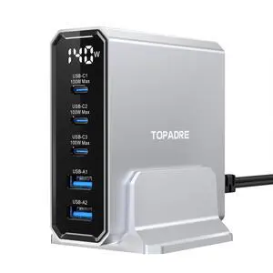 140W USB C Charging Station with Display, 5-Port GaN USB C Charger Block, Max 100W USB Hub Laptop Charger Compatible with MacBook Pro/Air, for iPhone 15/14/13/Mini/Pro/Pro Max/Samsung Galaxy, Silver 140W USB C Charging Station with Display, 5-Port GaN USB C Charger Block, Max 100W USB Hub Laptop Charger Compatible with MacBook Pro/Air, for iPhone 15/14/13/Mini/Pro/Pro Max/Samsung Galaxy, Silver