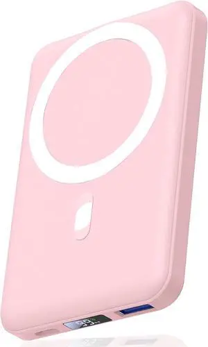 AOGUERBE for Magsafe Portable Charger, 10000mAh Wireless Magnetic Power Bank PD 22.5W Fast Charging Battery Pack with LED Display for iPhone 17/16/15/14/13/12 Series-Pink