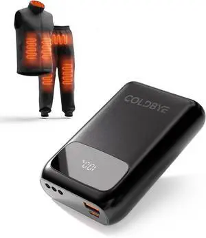 ColdBye PD 30W 20000mAh Battery Pack for Heated Vest Built-in 3 DC Size Adapter, DC 7.4V/5A Power Bank for Heated Vest & Jackets with LED Display