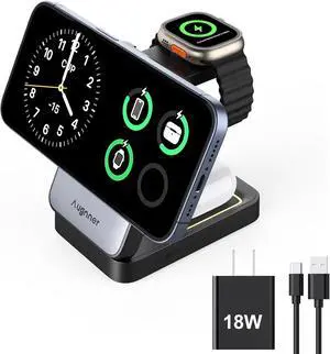 3 in 1 Charging Station for Multiple Devices Apple Compatible with Magsafe Charger Stand, 15W Foldable Cube Wireless Charger for 17/16/15/14/13/12 Series, Apple Watch, Airpod 3 in 1 Charging Station for Multiple Devices Apple Compatible with Magsafe Charger Stand, 15W Foldable Cube Wireless Charger for 17/16/15/14/13/12 Series, Apple Watch, Airpod