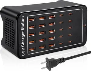 USB~C Charger Block, 125W(25A) 25 Port (15 USB A & 10 USB~C Port) Home USB Charging Station for Multiple Devices, Portable Desktop USB Wall Charger Suitable for Office School Shop Hotel Travel USB~C Charger Block, 125W(25A) 25 Port (15 USB A & 10 USB~C Port) Home USB Charging Station for Multiple Devices, Portable Desktop USB Wall Charger Suitable for Office School Shop Hotel Travel