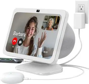 PlusAcc Stand for Show 8 (3rd Gen) - Adjustable Tilt Table Holder with 2 Charging Ports (USB-C & USB-A), Magnetic Station Accessories for Charge Cellphones and Earbuds, Non-Slip Base (White)