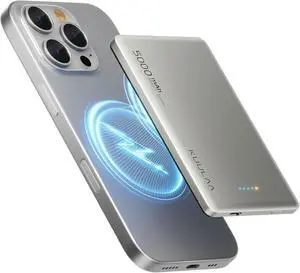 Kuulaa Magsafe Battery Pack 0.3'' 5000mAh Ultra Slim Magnetic Portable Charger Power Bank Support USB C PD 20W Fast Charging, Compatible with iPhone 17/16 Pro Max/15/14/13/12 Mini, Titanium