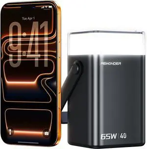 65W Charger Power Bank 40000mAh, Large Capacity Portable Charger Fast Charging Lightweight External Battery Bank for Travel, Camping - Compatible with MacBook, iPhone, Laptop (Midnight Black)