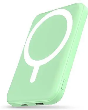podoru for Magsafe Battery Pack, 5000mAh Magnetic Power Bank with Type-C Cable 20W PD Fast Charging Lighting Input Wireless Portable Charger for iPhone 17/16/15/14/13/12/ All Series-Green