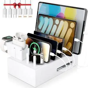 Charging Station for Multiple Devices - Darfoo Wood Charging Organizer, 7 USB Charging Ports Compatible with Cell Phones, Tablet, Smart Watch & Earbud(White) Charging Station for Multiple Devices - Darfoo Wood Charging Organizer, 7 USB Charging Ports Compatible with Cell Phones, Tablet, Smart Watch & Earbud(White)