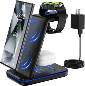 Wireless Charger 3 in 1, RELAXYO Fast Wireless Charging Station for Samsung, Compatible with Samsung Z Fold 4/Flip/S24/S23 Ultra/S22+/S21/S20/Note 20/10, for Galaxy Watch 6/5Pro/4/3/Airpods 3/Pro/2 Wireless Charger 3 in 1, RELAXYO Fast Wireless Charging Station for Samsung, Compatible with Samsung Z Fold 4/Flip/S24/S23 Ultra/S22+/S21/S20/Note 20/10, for Galaxy Watch 6/5Pro/4/3/Airpods 3/Pro/2