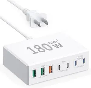 USB-C GaN 180W 7-Port Fast Charger - Compatible with MacBook, iPhone 12/13/14/15, Smartphones, Tablets & Other USB Devices USB-C GaN 180W 7-Port Fast Charger - Compatible with MacBook, iPhone 12/13/14/15, Smartphones, Tablets & Other USB Devices