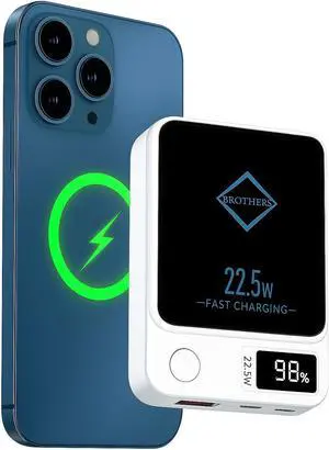 Magnetic 10000 mAh Power Bank, Safe Fast Charging 20W with USB Type C Charger, LED Display, Powerbank Compatible for Magsafe, Portable Charger for iPhone 11 12 13 14 15 16 Pro Max (White)