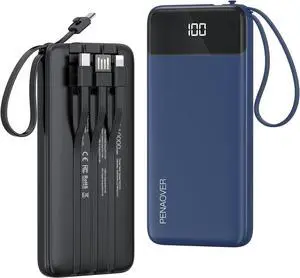 Portable Charger 10000mAh Power Bank with Built-in Cable, 5 Output 2 Input Travel Essential External Battery Pack with LED Display Compatible with iPhone 17/16/15 Samsung Android,etc2 Pack Portable Charger 10000mAh Power Bank with Built-in Cable, 5 Output 2 Input Travel Essential External Battery Pack with LED Display Compatible with iPhone 17/16/15 Samsung Android,etc2 Pack