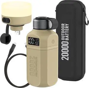 20,000mAh Rugged Power Bank with Fast Charge USB-C PD, IP68 Waterproof Shockproof, Includes 420lm Bright Camping Lantern, Tactical Outdoor Charger for Hiking Camping Survival Emergency