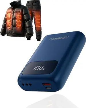 PD 30W 20000mAh Heated Vest Battery Pack Built-in 3 DC Size Adapter,Compatible with Major Heated Clothing Brands, 7.4V/5V Battery Pack with LED Display for Heated Vest & Jackets Blue