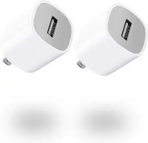 USB Wall Charger GKW Block Phone Charging Box Travel Plug Cube 2 Pack 5W Power Adapter for iPhone 14/13/12/11/10/8/7/6S/6/SE/XS/MAX/XR/X, Galaxy S7/S6/S5 Edge Kindle (Cable Not Included)