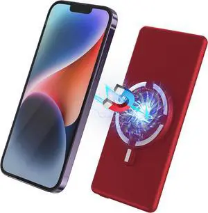 Magnetic Battery Pack for iPhone, 10000mAh Portable Power Bank, Compatible with iPhone 17/16/15/14/13/12 Series Seeds Acupuncture Point Massage Stickers Patches (RED)