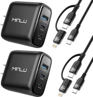 65W USB C Charger Block,MINLU GaN 3-Port Compact Fast PPS Wall Charger with 100W 2 in 1 USB-C to C/L Cable,Fast Charging for MacBook Pro/Air,iPad,iPhone 17 16 15 and More Series,Galaxy S24 UItra-2Pack 65W USB C Charger Block,MINLU GaN 3-Port Compact Fast PPS Wall Charger with 100W 2 in 1 USB-C to C/L Cable,Fast Charging for MacBook Pro/Air,iPad,iPhone 17 16 15 and More Series,Galaxy S24 UItra-2Pack