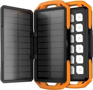 ToughTested Dual 10,000 mAh Solar Power Portable Charger Battery Pack Power Bank IP65 Waterproof and 18 LED Flashlight