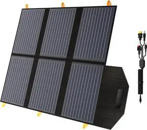 60W Portable Solar Panel for Power Station, 24% High Efficiency Foldable Solar Charger with QC3.0 USB-A PD3.0 DC Output, IP67 Waterproof Solar Panels for Camping RV, Power Outage (Without Generator)