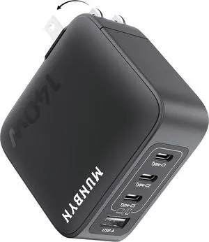 MUNBYN NextTech CR14 140W USB C GaN Wall Charger, 4 Ports Fast Charging Compact & Foldable