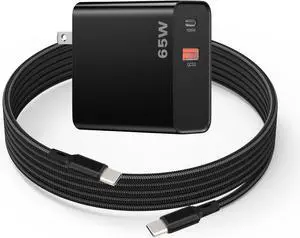 PD 65W USB C Fast Charger for Samsung Galaxy S25 S25+ S25 Ultra - Dual Port USB + Type C Wall Charger with C to C Charging Cable, 6ft Long