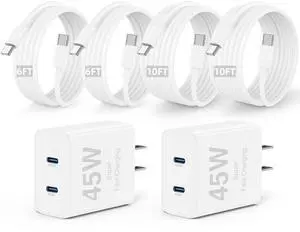 45W Dual Port iPhone 17 16 15 Charger Fast Charging and 6ft 10ft Type C to C Cable Cord Long, USB C Wall Block Plug for Apple iPhone 17 Pro Max/17 Air/16 Pro Max/16/15 Plus/15 Mini/iPad Cube Brick Box 45W Dual Port iPhone 17 16 15 Charger Fast Charging and 6ft 10ft Type C to C Cable Cord Long, USB C Wall Block Plug for Apple iPhone 17 Pro Max/17 Air/16 Pro Max/16/15 Plus/15 Mini/iPad Cube Brick Box