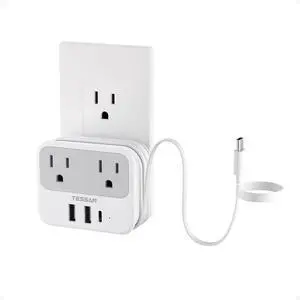 TESSAN USB C Charger Block, Multi Plug Wall Outlet Extender with USB C Cable, Wall Surge Protector with 2 AC Outlets, Multiple Plug Adapter for Home Office Dorm Room Kitchen