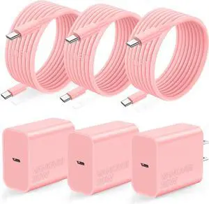 Compatible with iPhone 17 16 15 Charger,3 Pack 20W USB C Fast Wall Charger with 60W 10ft USB C to C Cables,10ft Type C Charging Cord Compatible with iPhone 17/16/15 Plus/Pro Max/Pro/Samsumg S24/S23