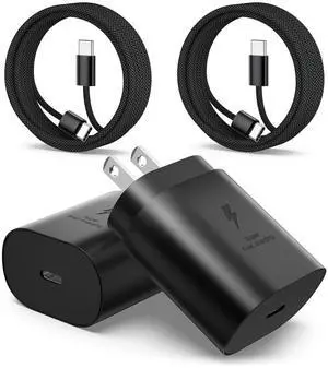 Type C Charger Fast Charging, Excgood 25W USB C Charger Block + 6ft Braided USB-C to C Cable Cord for Galaxy S25 Ultra S24 FE S23 S22 S21 A16 A15 A36 A26 A54 A53 A06 Z Fold7 Flip7, 2Pack