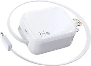 35W Retractable USB-C Wall Charger, Fast Charging Block with Foldable Plug and Retractable Type-C Cable, Dual Port PD Charger for iPhone 16/15, Galaxy S23/S22, LG, Compact for Travel & Home 35W Retractable USB-C Wall Charger, Fast Charging Block with Foldable Plug and Retractable Type-C Cable, Dual Port PD Charger for iPhone 16/15, Galaxy S23/S22, LG, Compact for Travel & Home
