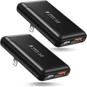 Flat USB C Wall Charger, Costyle 2 Pack 30W Slim USB A and USB C Power Adapter Plug PD+QC 3.0 Fast Charging Block with Foldable Outlet Plug for Galaxy A16 A14 A03S A05,iPhone 16 15(Black)