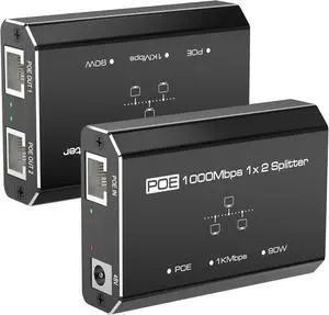 PoE Switch, Gigabit Ethernet Switch, Ethernet Splitter 1 to 2, 2-Port Gigabit PoE Extender, Non-PoE to PoE Adapter, 1000Mbps High Speed for Cat 5e/6/7/8 Cable, Plug & Play