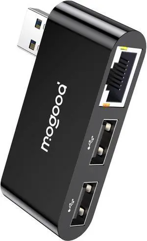 MOGOOD USB to Ethernet Adapter, Type A to Gigabit Ethernet LAN Network Adapter, RJ45 1000Mbps Hub with 2 USB Ports, for Laptops, PC, MacBook, Surface 6Pro, XPS, Windows, Linux, MacOS, Etc