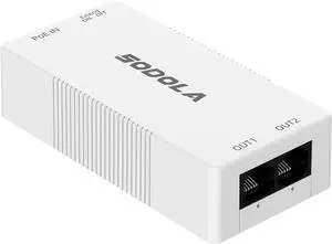 SODOLA 2 Port PoE Extender 100Mbps, POE Repeater 1 to 2 Poe Splitter with IEEE802.3af/at with 100Mbps, 4KV Lighting Protection Plug&Play 48V 30W POE Passthrough Switch for Security Systems IP Camera