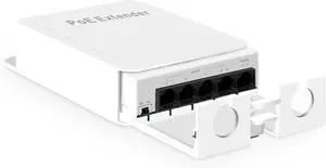 MokerLink Outdoor 5 Port PoE Extender, IEEE 802.3 af/at/bt PoE Repeater 90W, 10/100Mbps, 1 PoE in 4 PoE Out, Wall Mount Waterproof POE Passthrough Switch