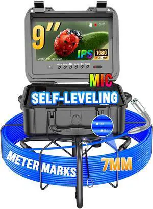 Self-Leveling Sewer Camera 100FT, Anysun 9" HD Screen Pipe Borescope Drain Inspection with 12pcs LED Light, DVR Recorder with 32GB Card, IP68 Waterproof Plumbing Cam, 7mm Cable with Meter Marks