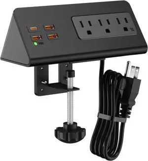 Desk Edge Clamp Mount Power Strips with 4 USB Ports(1xPD 20W USB-C Port)& 3 AC Outlets,1875 Joules Tabletop Surge Protector, Power Sockets for Office Table/Hotel Nightstands,ETL Listed (1-Pack, Black) Desk Edge Clamp Mount Power Strips with 4 USB Ports(1xPD 20W USB-C Port)& 3 AC Outlets,1875 Joules Tabletop Surge Protector, Power Sockets for Office Table/Hotel Nightstands,ETL Listed (1-Pack, Black)