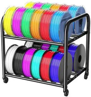 2-Tier Metal Filament Rack, Compact Under Desk 3D Filament Spools Rolling Cart with Adjustable Spools Storage Holds 24+ PLA/ABS/TPU Filaments, for Home, Office Workshop, Studio 2-Tier Metal Filament Rack, Compact Under Desk 3D Filament Spools Rolling Cart with Adjustable Spools Storage Holds 24+ PLA/ABS/TPU Filaments, for Home, Office Workshop, Studio