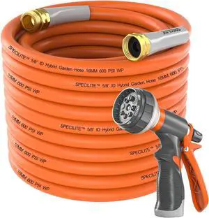 SPECILITE Garden Hose 50 ft x 5/8 in Heavy Duty, Flexible and Lightweight Water Hose, Burst 600 psi, Kink-less Hybrid Rubber Hose for Backyard, 3/4'' Brass Fittings SPECILITE Garden Hose 50 ft x 5/8 in Heavy Duty, Flexible and Lightweight Water Hose, Burst 600 psi, Kink-less Hybrid Rubber Hose for Backyard, 3/4'' Brass Fittings