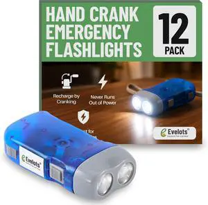Evelots Hand Crank Emergency Flashlight 12-Pack - Rechargeable Crank Light, Double LED Hand Press Flashlight for Camping, Car, Hiking, Outdoor Sports & Power Outages Evelots Hand Crank Emergency Flashlight 12-Pack - Rechargeable Crank Light, Double LED Hand Press Flashlight for Camping, Car, Hiking, Outdoor Sports & Power Outages