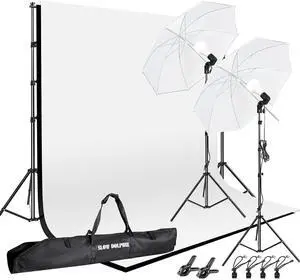 SLOW DOLPHIN 10 x 8.5 ft Photography Photo Video Studio Background Stand Support Kit with Muslin Backdrop (White Black), 5500K 85W LED Blub, Umbrella Lighting Kit for Studio, Portrait, Video Shooting SLOW DOLPHIN 10 x 8.5 ft Photography Photo Video Studio Background Stand Support Kit with Muslin Backdrop (White Black), 5500K 85W LED Blub, Umbrella Lighting Kit for Studio, Portrait, Video Shooting