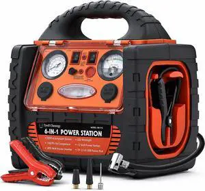 2200 Amp Car Jump Starter with Air Compressor,Portable Power Station with 260 PSI Tire Inflator,400W Power Inverter Dual AC/DC Ports,2.1A USB Port,Battery Clamps 2200 Amp Car Jump Starter with Air Compressor,Portable Power Station with 260 PSI Tire Inflator,400W Power Inverter Dual AC/DC Ports,2.1A USB Port,Battery Clamps
