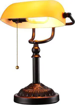TORCHSTAR Amber Glass Bankers Desk Lamp with Pull Chain, E26 Base | Retro Weighted Base, Antique Traditional Library Lamp for Office Study Room, Bulbs not Included TORCHSTAR Amber Glass Bankers Desk Lamp with Pull Chain, E26 Base | Retro Weighted Base, Antique Traditional Library Lamp for Office Study Room, Bulbs not Included