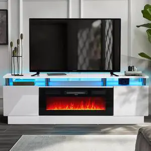 oneinmil Fireplace TV Stand with 36" Electric Fireplace,LED Light Entertainment Center,2 Tier TV Console Stand for TVs Up to 80",Fireplace for The Living Room TV Stand,White oneinmil Fireplace TV Stand with 36" Electric Fireplace,LED Light Entertainment Center,2 Tier TV Console Stand for TVs Up to 80",Fireplace for The Living Room TV Stand,White