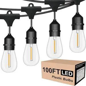 Outdoor String Lights LED 100FT Commercial Grade Heavy Duty Light String Lights with 30 Sockets 32 Shatterproof Plastic Bulbs Include 2 Spare S14 Dimmable Edison Bulbs Patio Market Cafe Light Outdoor String Lights LED 100FT Commercial Grade Heavy Duty Light String Lights with 30 Sockets 32 Shatterproof Plastic Bulbs Include 2 Spare S14 Dimmable Edison Bulbs Patio Market Cafe Light
