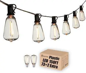 DAMAING Outdoor String Lights 150 FT Patio Lights String with 75 Dimmable ST38 Plastic LED Bulbs,Vintage Shatterproof Edison String Lights Waterproof for Bistro Balcony Backyard and Gazobos. DAMAING Outdoor String Lights 150 FT Patio Lights String with 75 Dimmable ST38 Plastic LED Bulbs,Vintage Shatterproof Edison String Lights Waterproof for Bistro Balcony Backyard and Gazobos.