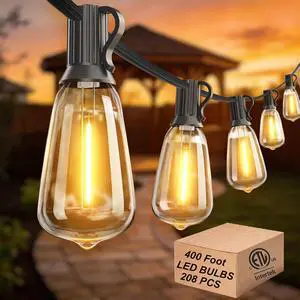 DAMAING Outdoor String Lights Weatherproof 400FT shatterproof connectable Patio Lights for Outside 4 Pack x 100FT with 208 Vintage dimmable LED Edison Bulbs,Hanging Lights for Garden,Balcony DAMAING Outdoor String Lights Weatherproof 400FT shatterproof connectable Patio Lights for Outside 4 Pack x 100FT with 208 Vintage dimmable LED Edison Bulbs,Hanging Lights for Garden,Balcony