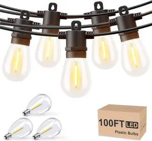 Svater Outdoor String Lights 100 FT, Patio for Outside with Shatterproof S14 Bulbs, Waterproof LED Hanging Light for Cafe Backyard Bistro Party, Warm White Svater Outdoor String Lights 100 FT, Patio for Outside with Shatterproof S14 Bulbs, Waterproof LED Hanging Light for Cafe Backyard Bistro Party, Warm White
