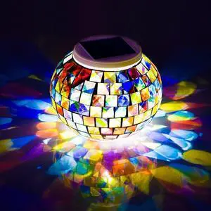 WSgift Color Changing Solar Powered Glass Mosaic Ball Led Garden Lights, Rechargeable Outdoor Waterproof Solar Night Lights Table Lamps for Decorations, Ideal Gifts WSgift Color Changing Solar Powered Glass Mosaic Ball Led Garden Lights, Rechargeable Outdoor Waterproof Solar Night Lights Table Lamps for Decorations, Ideal Gifts
