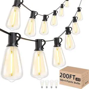 Svater 200 FT Outdoor String Lights, Waterproof Outside Light 104 Bulbs | 2 Pack 100 FT Patio Lighting, Connectable For Bistro Cafe Market Backyard, Shatterproof ST38 Edison LED Bulb, Warm White Svater 200 FT Outdoor String Lights, Waterproof Outside Light 104 Bulbs | 2 Pack 100 FT Patio Lighting, Connectable For Bistro Cafe Market Backyard, Shatterproof ST38 Edison LED Bulb, Warm White